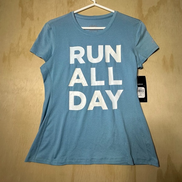 Asics Light Blue 'Run All Day' Tee NWT. Sport Graphic Tech Tee - Picture 1 of 9